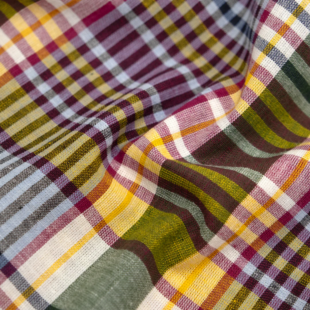 Daylight Plaid Cotton Shirting - White/Marigold/Sangria