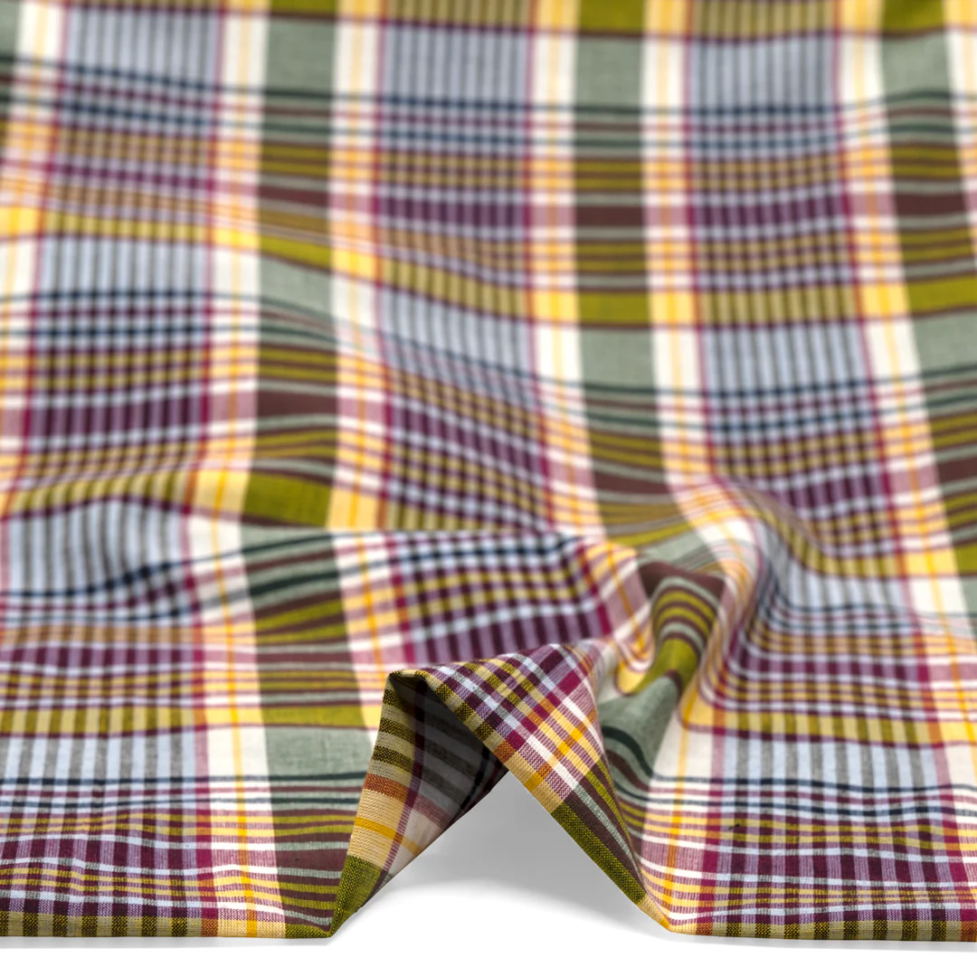 Daylight Plaid Cotton Shirting - White/Marigold/Sangria - Image 2