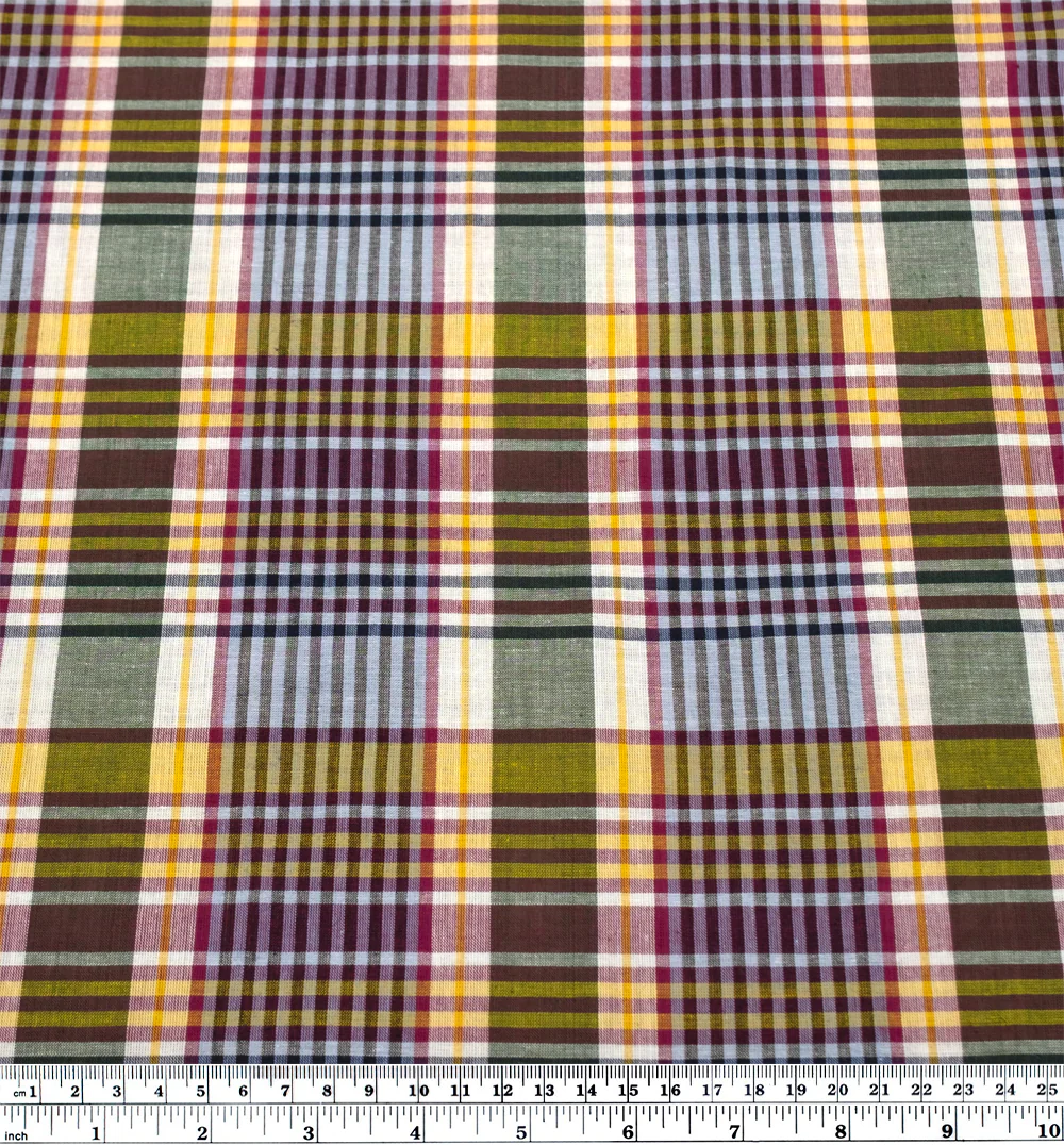 Daylight Plaid Cotton Shirting - White/Marigold/Sangria - Image 3