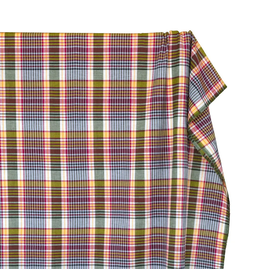 Daylight Plaid Cotton Shirting - White/Marigold/Sangria - Image 4