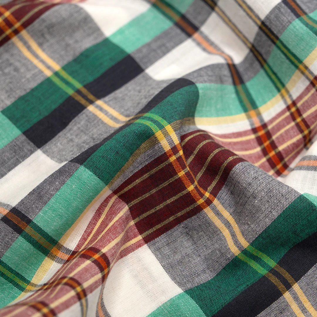 Daylight Plaid Cotton Shirting - White/Viridian/Charcoal