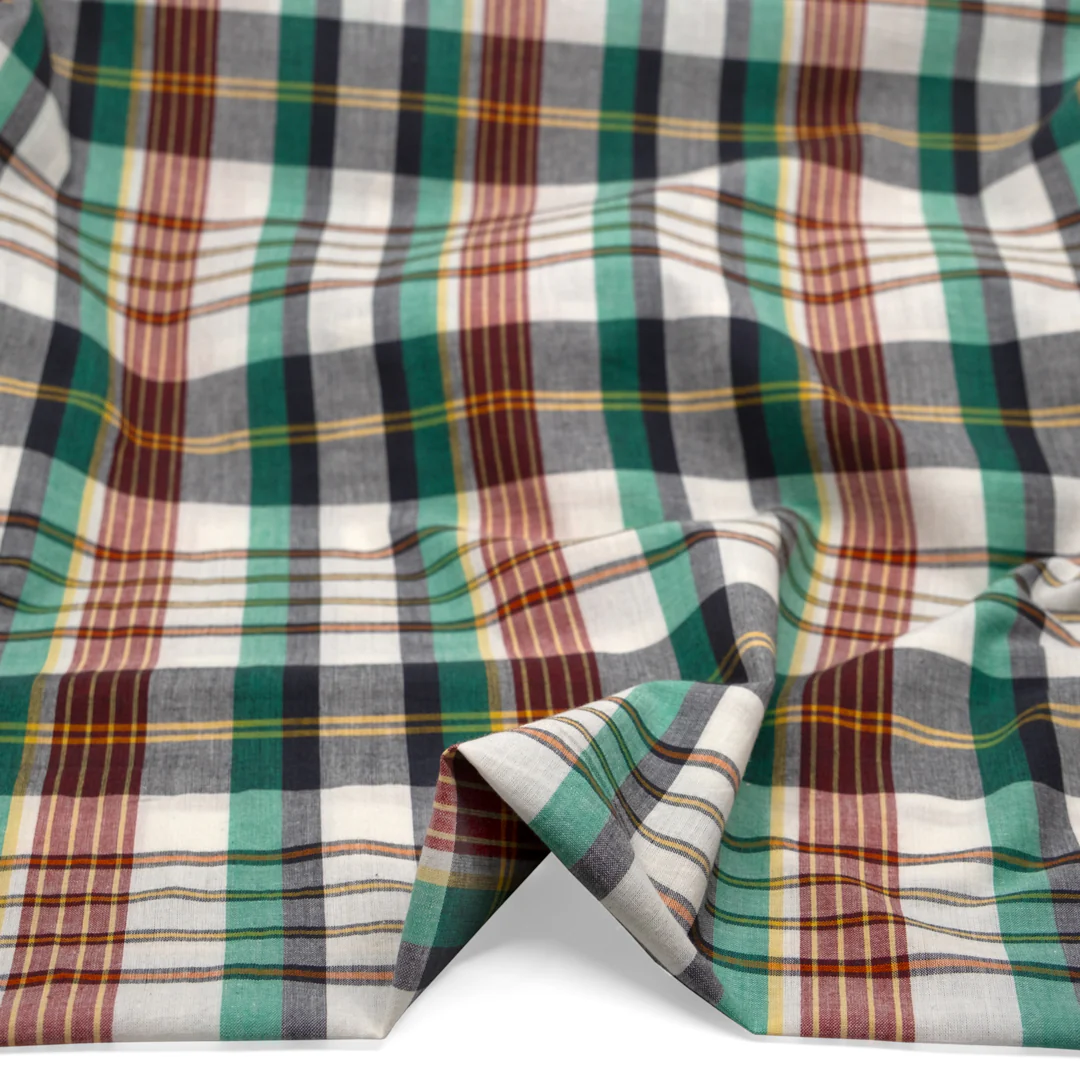 Daylight Plaid Cotton Shirting - White/Viridian/Charcoal - Image 2