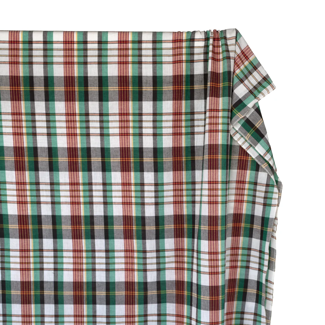 Daylight Plaid Cotton Shirting - White/Viridian/Charcoal - Image 4