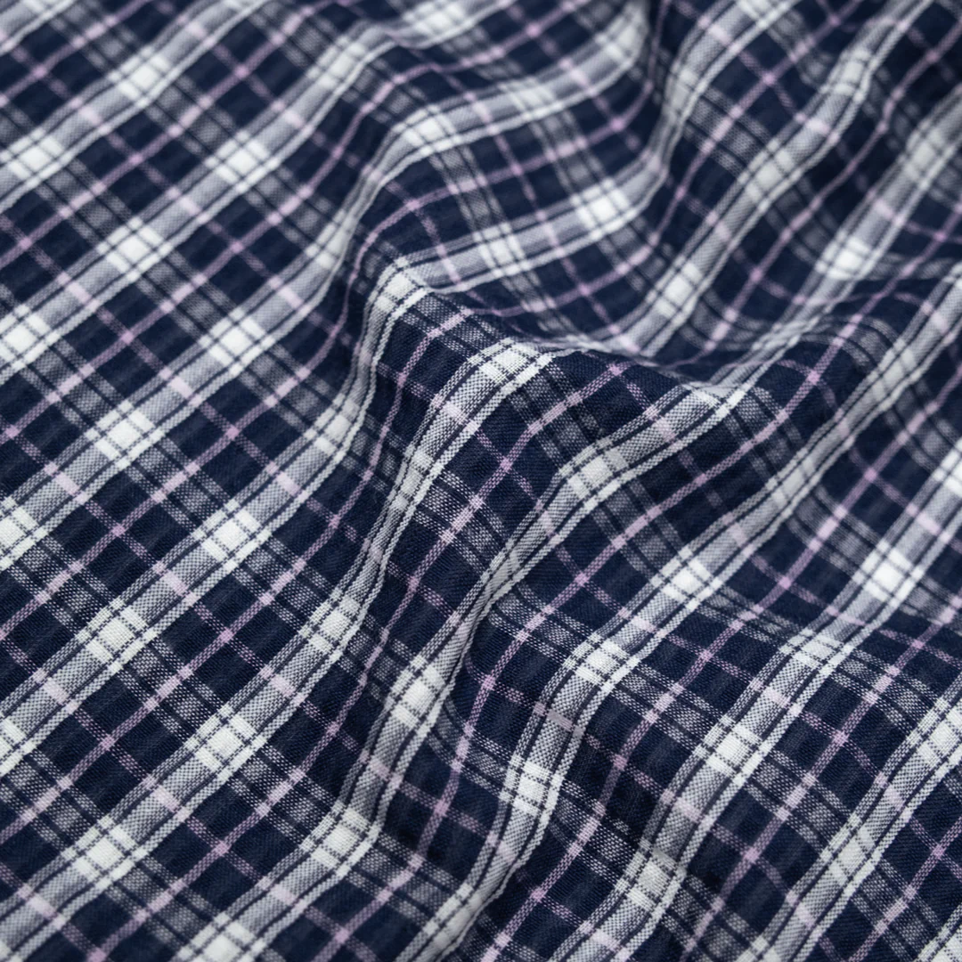 Daytrip Plaid Poly Cotton Seersucker - Midnight Blue