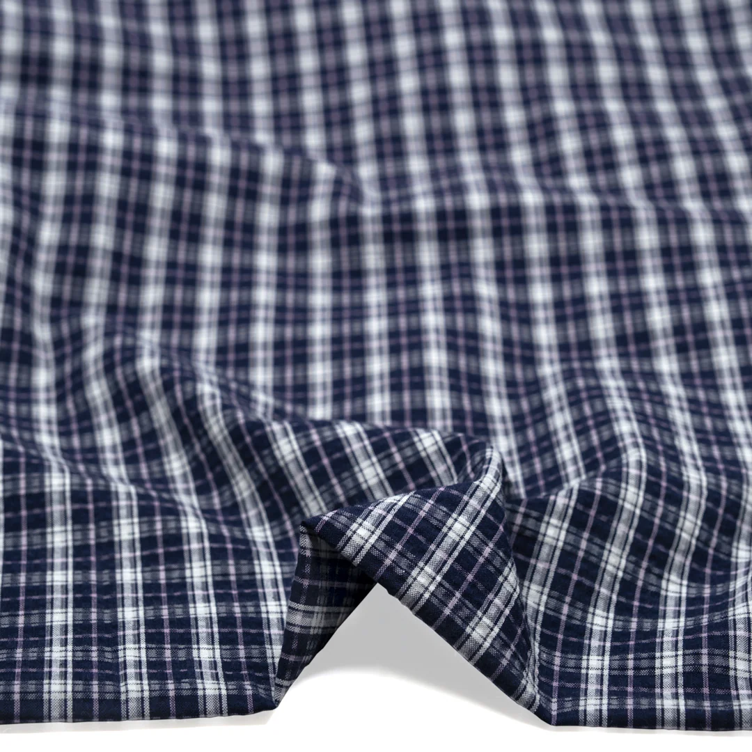 Daytrip Plaid Poly Cotton Seersucker - Midnight Blue - Image 2
