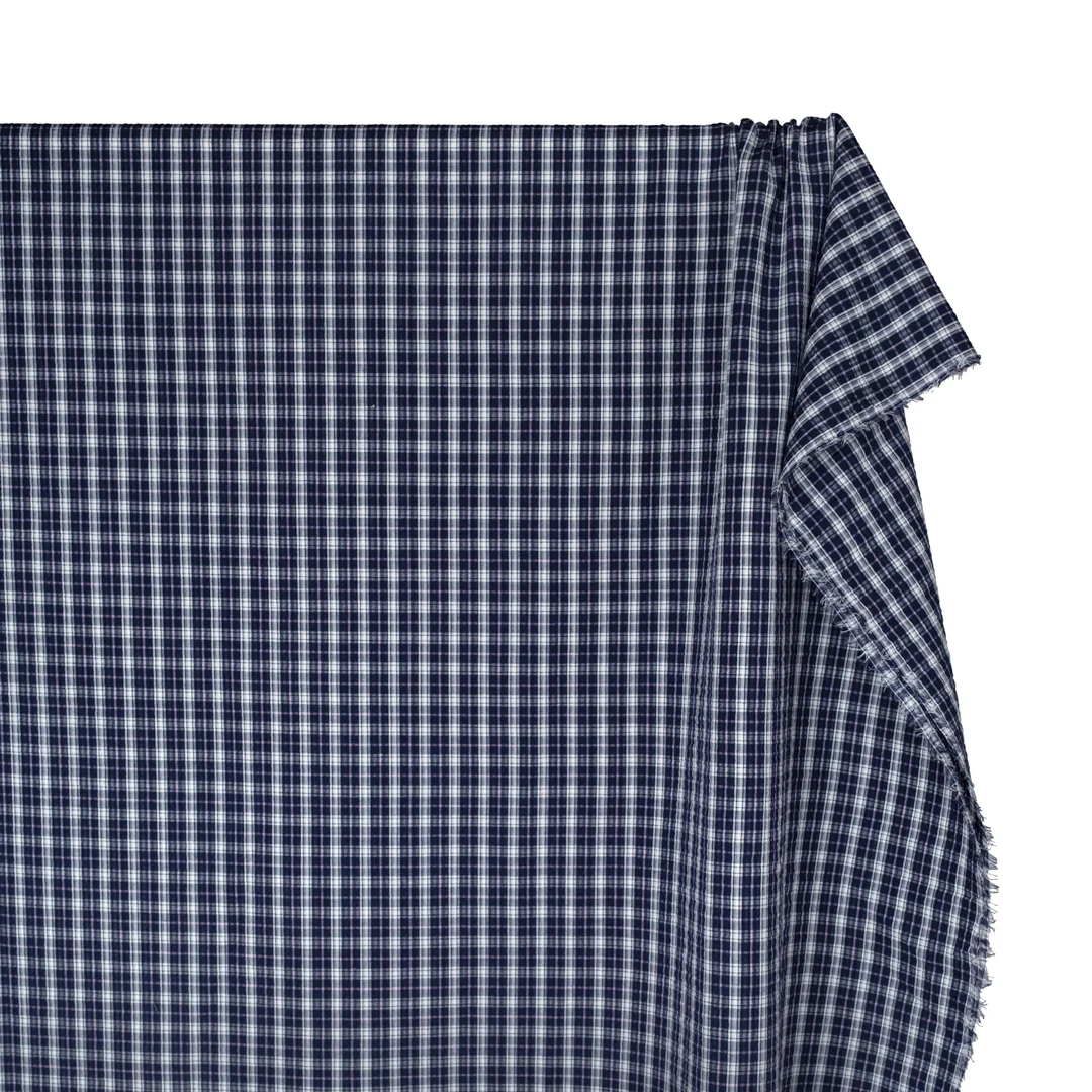 Daytrip Plaid Poly Cotton Seersucker - Midnight Blue - Image 4