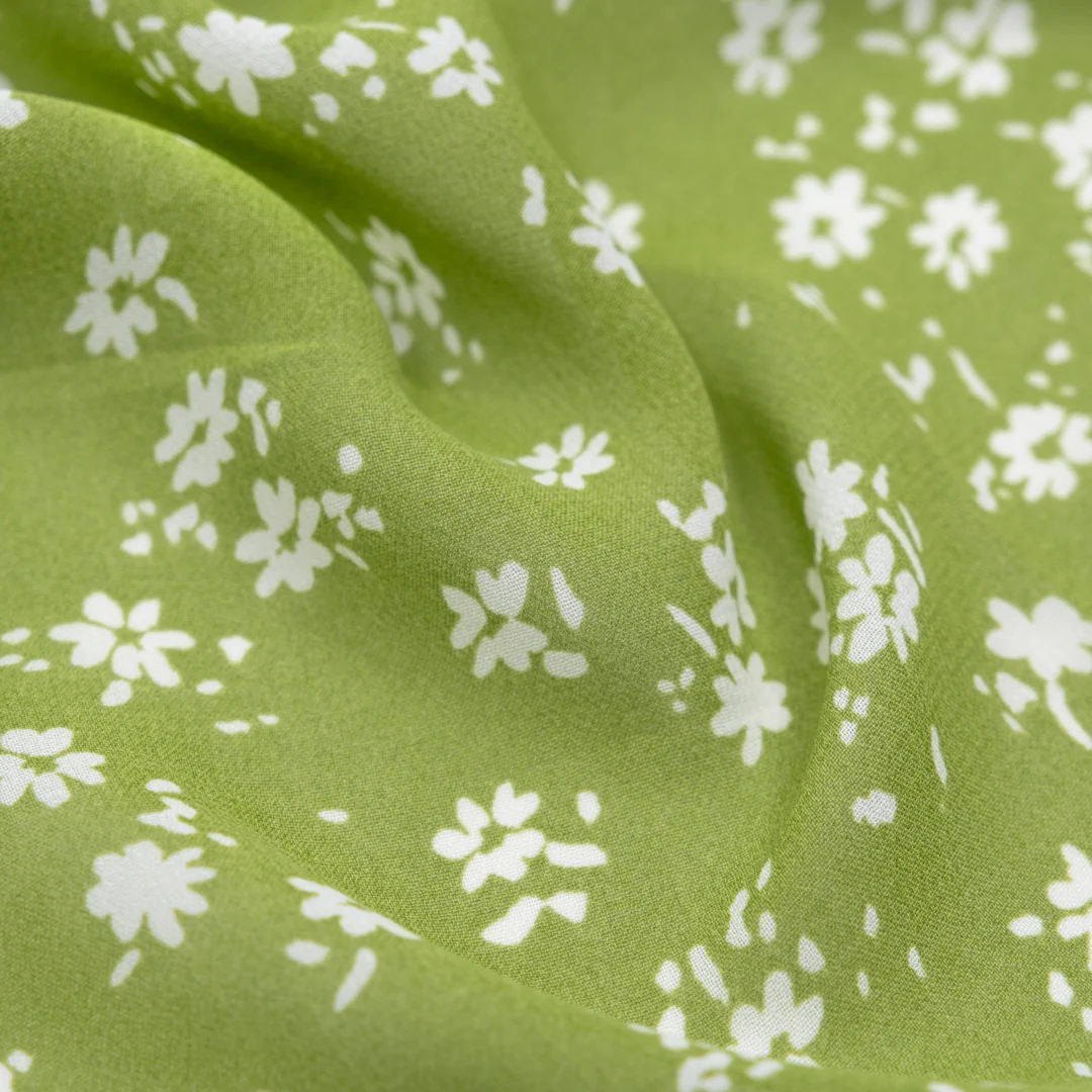 Deadstock April Viscose Georgette - Spring Green/White