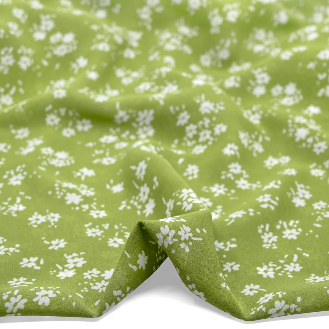 Deadstock April Viscose Georgette - Spring Green/White - Image 2