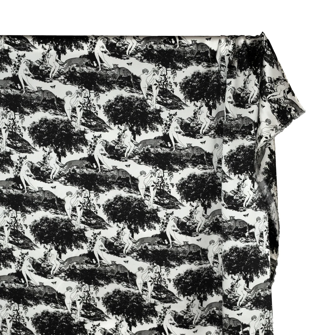 Deadstock Au Naturel Silk Charmeuse - White/Black - Image 2