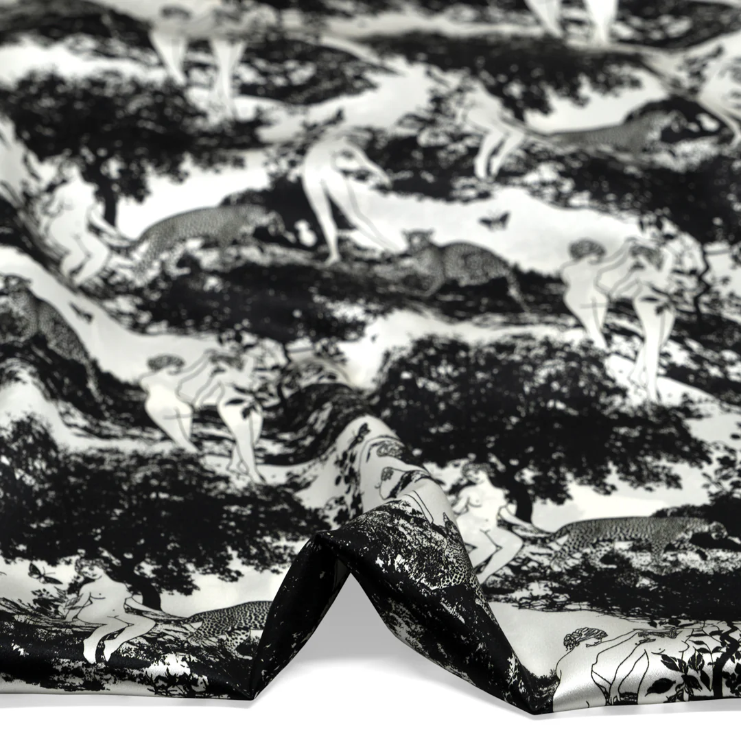 Deadstock Au Naturel Silk Charmeuse - White/Black - Image 3