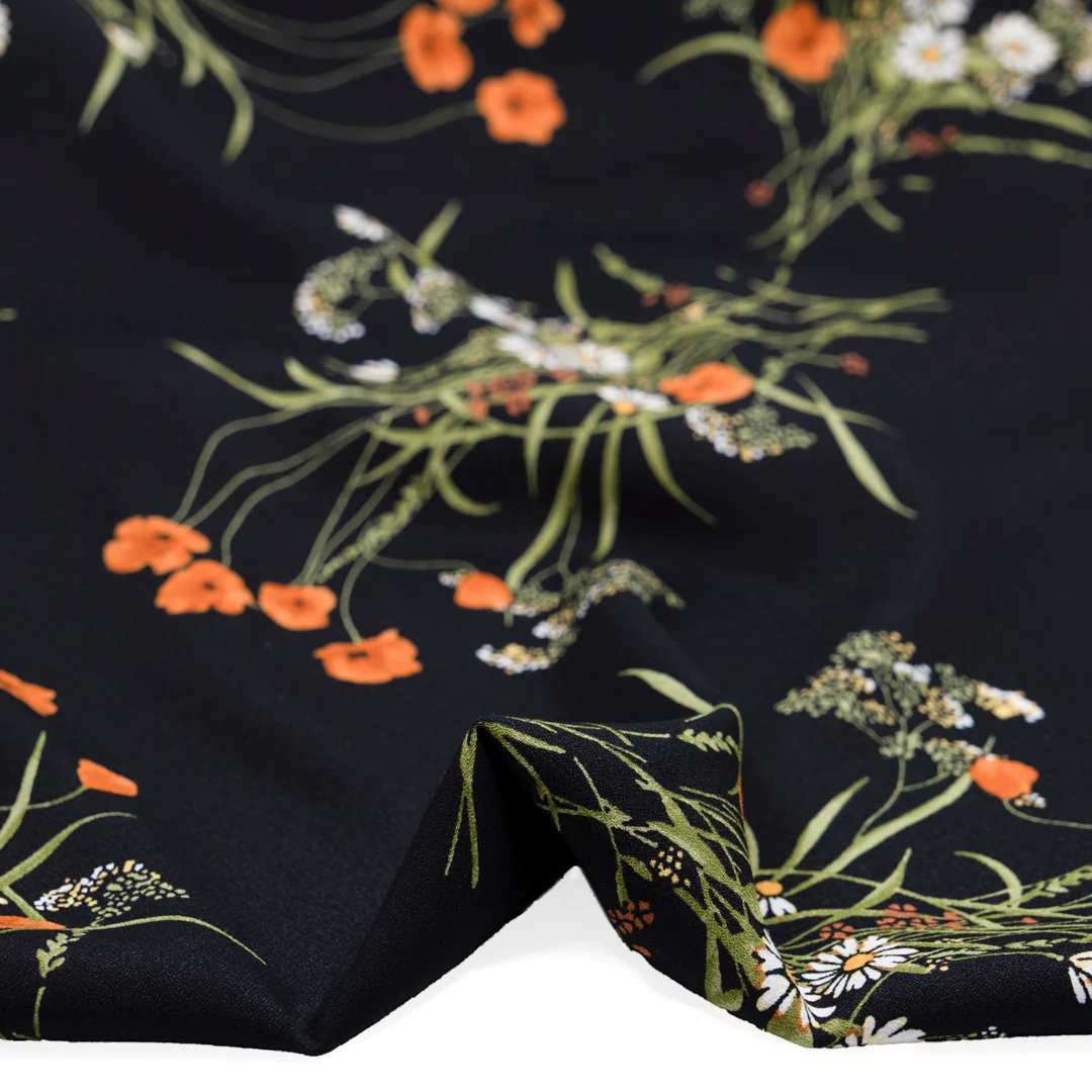 Deadstock Bouquet Ballad Viscose Crepe - Black/Yam