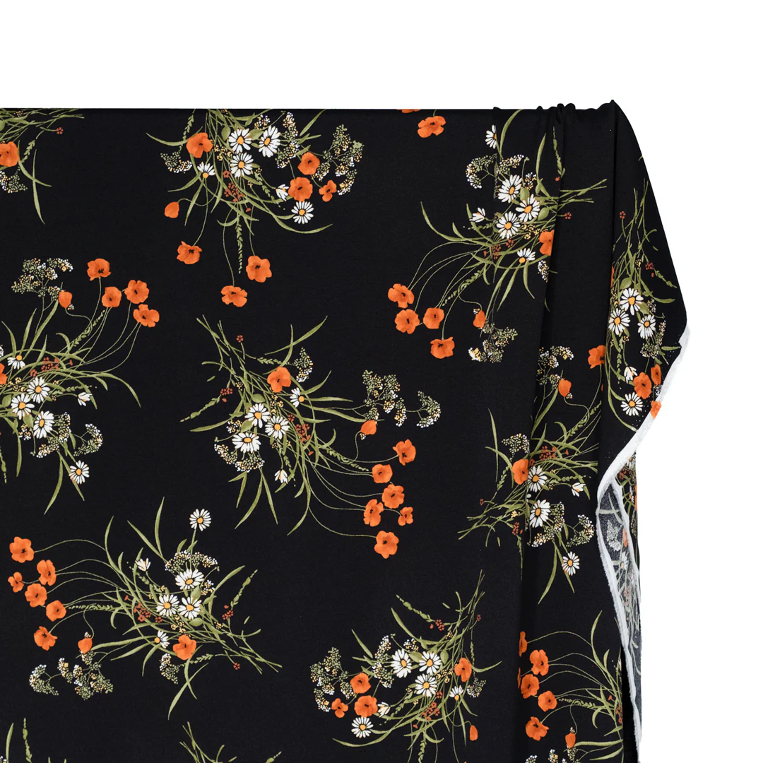 Deadstock Bouquet Ballad Viscose Crepe - Black/Yam - Image 2