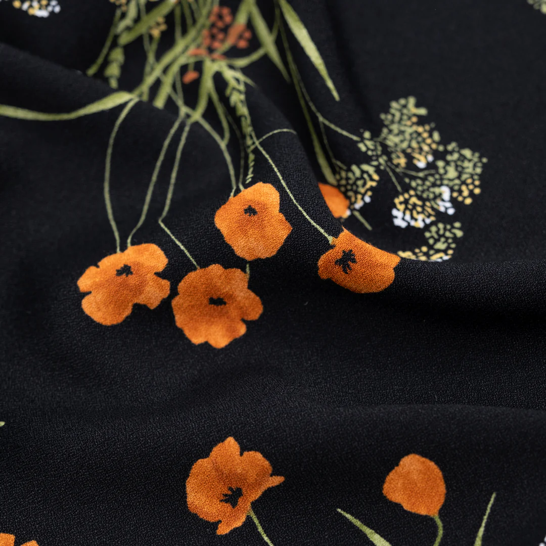Deadstock Bouquet Ballad Viscose Crepe - Black/Yam - Image 3