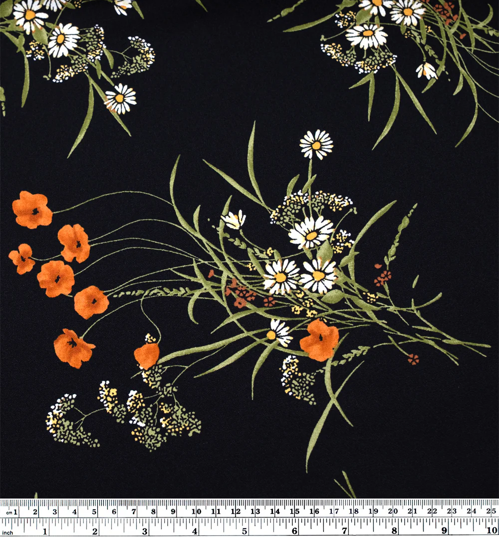 Deadstock Bouquet Ballad Viscose Crepe - Black/Yam - Image 4