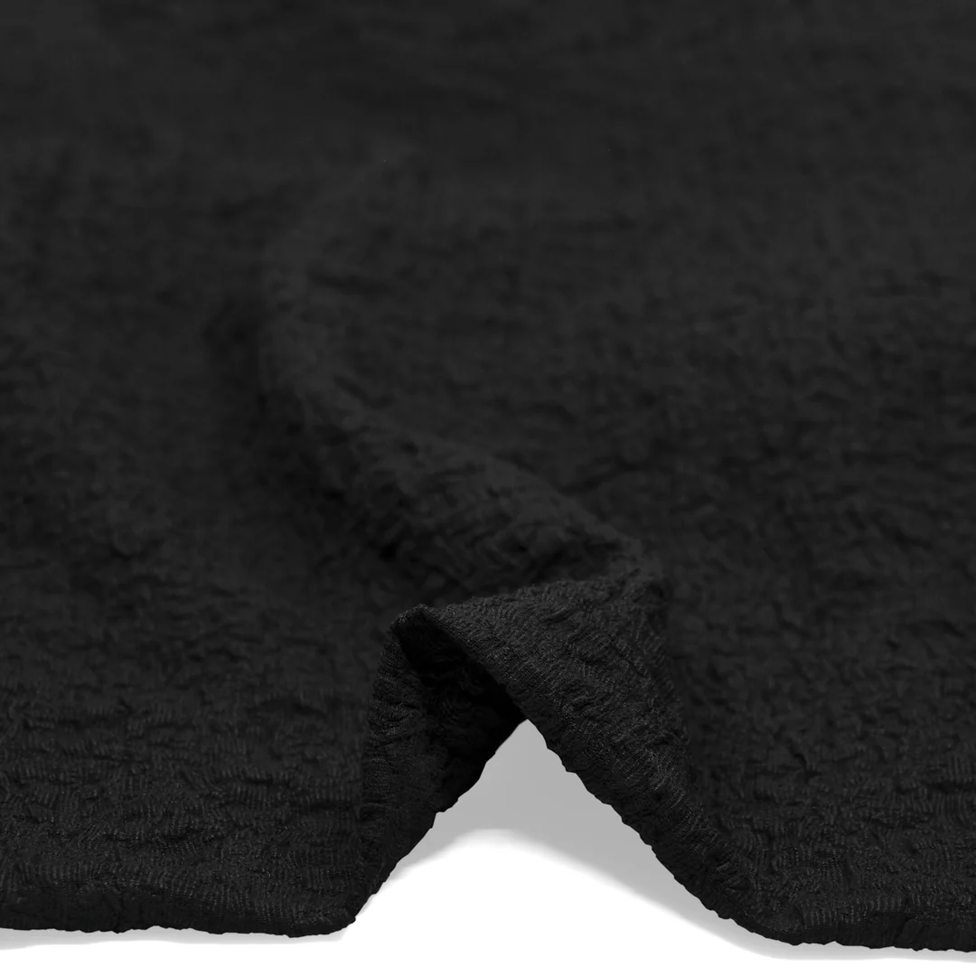 Deadstock Bubble Smocked Nylon Cotton Blend - Black - Image 3