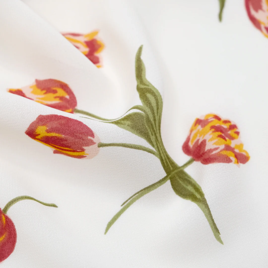 Deadstock Champ De Tulipes Viscose Georgette - Ivory/Cherry Pink - Image 2