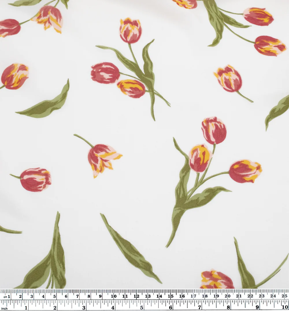 Deadstock Champ De Tulipes Viscose Georgette - Ivory/Cherry Pink - Image 4