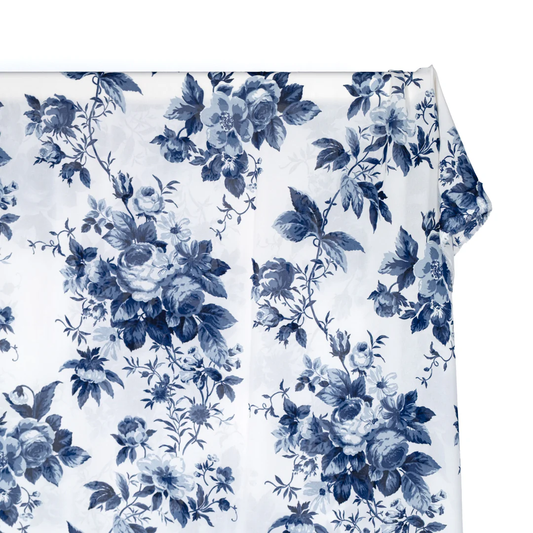 Deadstock Clair De Lune Viscose Georgette - White/Navy - Image 2