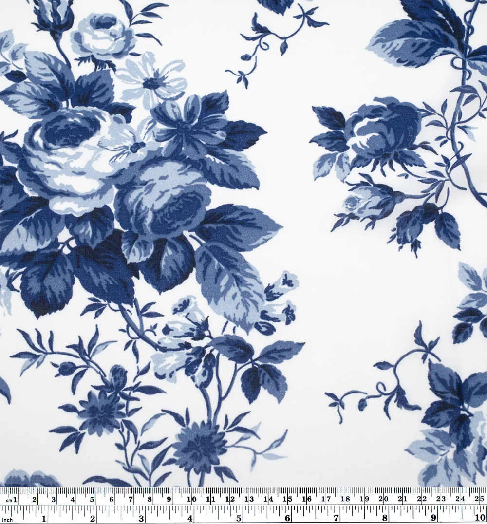 Deadstock Clair De Lune Viscose Georgette - White/Navy - Image 4