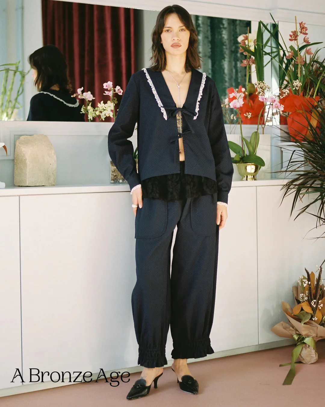 Deadstock Crisp Cotton Dobby - Navy - Image 2