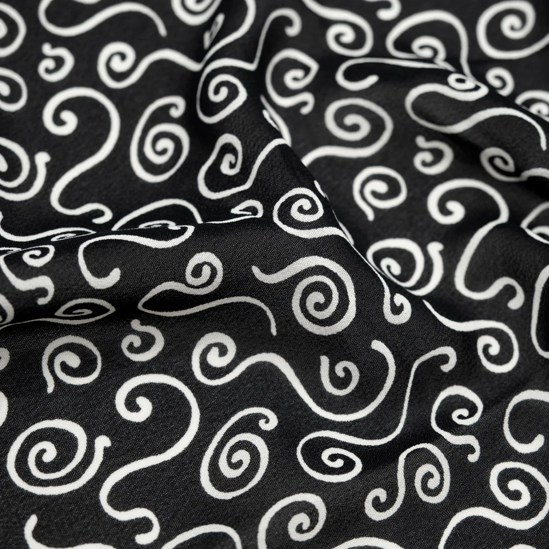 Deadstock Curly Whirly Viscose Georgette - Black/White