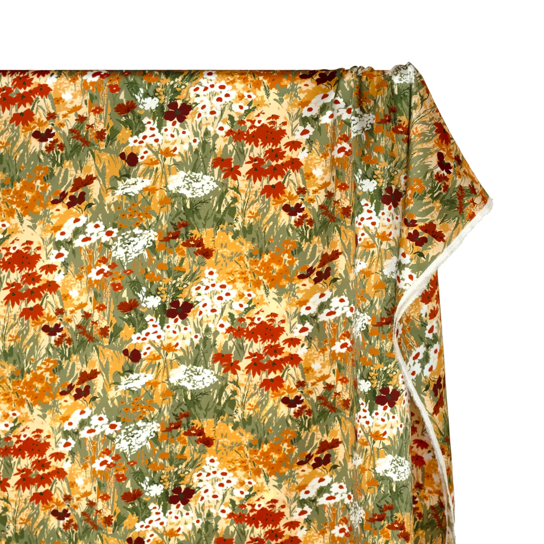 Deadstock Enchanted Meadow Silk Charmeuse - Buttercup/Grass/Red Clay - Image 2