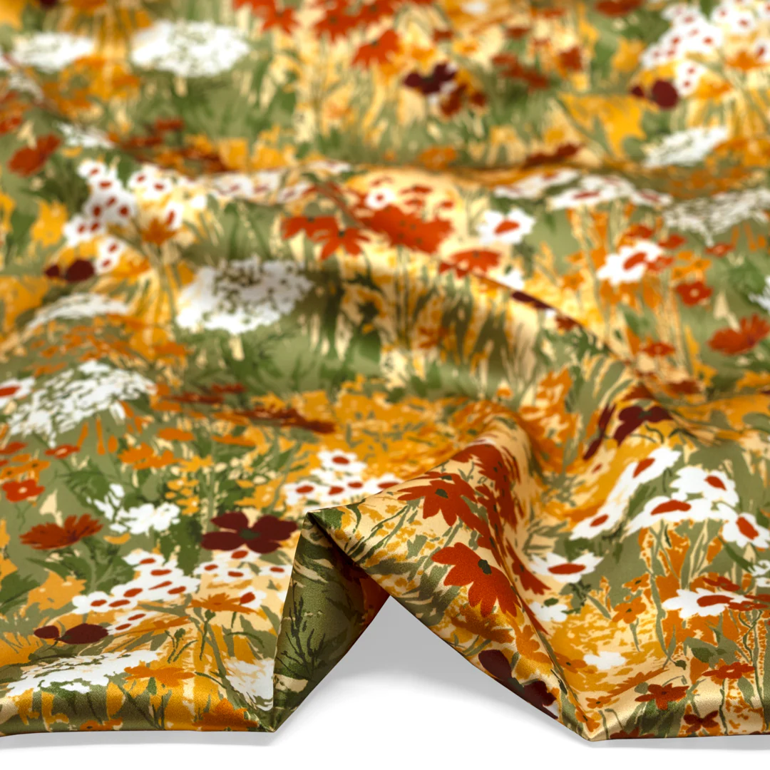 Deadstock Enchanted Meadow Silk Charmeuse - Buttercup/Grass/Red Clay - Image 3