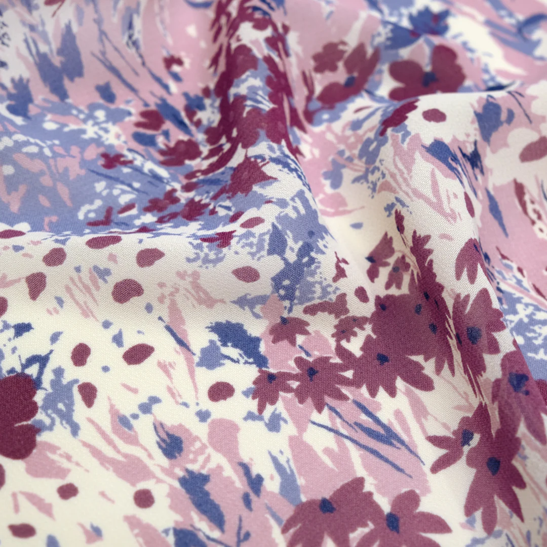 Deadstock Enchanted Meadow Viscose Georgette - Sweet Pea/Periwinkle/White