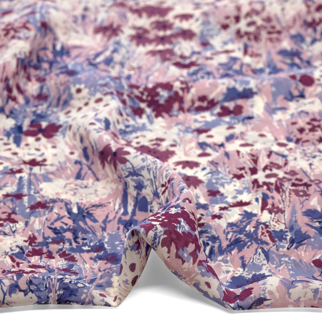 Deadstock Enchanted Meadow Viscose Georgette - Sweet Pea/Periwinkle/White - Image 3
