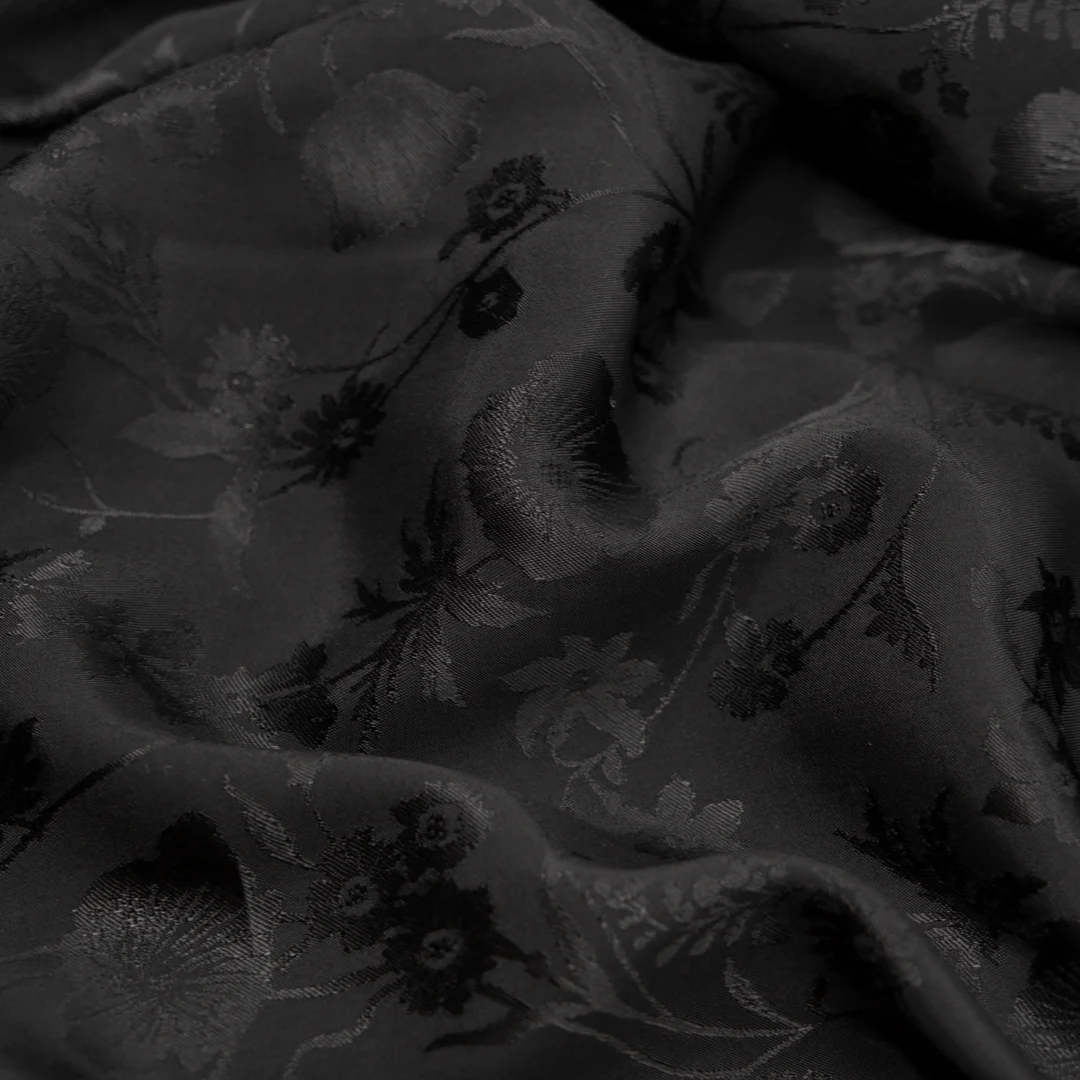 Deadstock Floral Cotton Rayon Satin Jacquard - Black