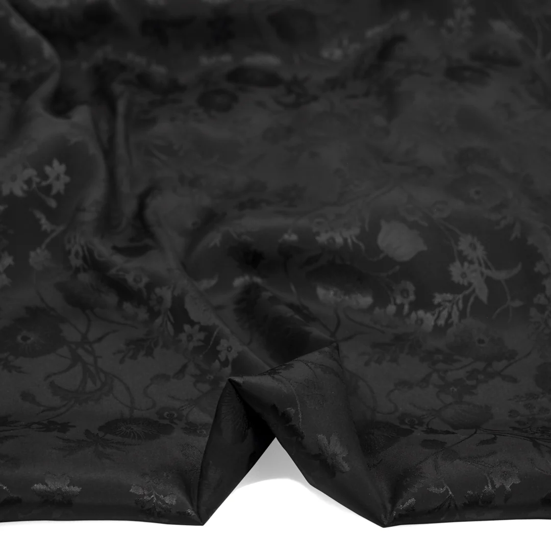 Deadstock Floral Cotton Rayon Satin Jacquard - Black - Image 3