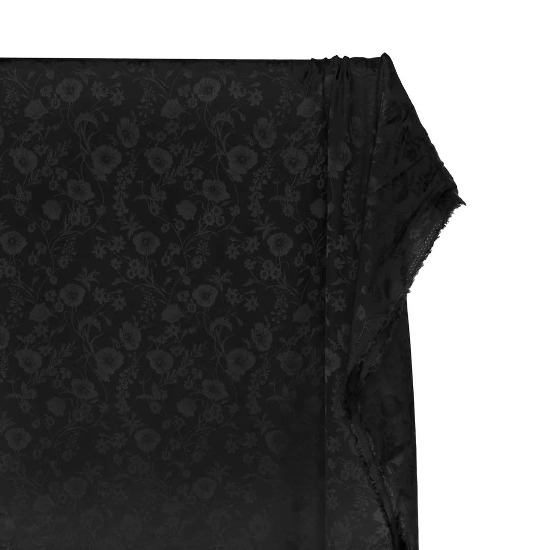 Deadstock Floral Cotton Rayon Satin Jacquard - Black - Image 5