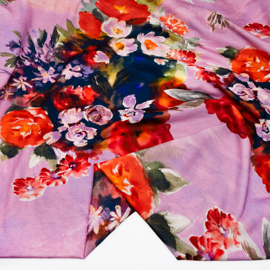Deadstock Floral Euphoria Viscose Jersey - Candy Pink