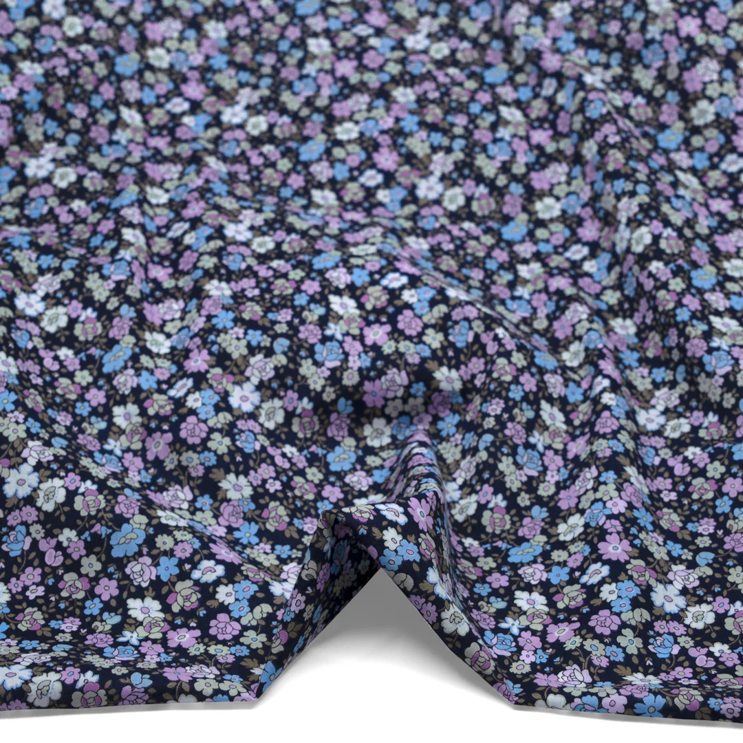 Deadstock Floral Flurry Cotton Lawn - Navy/Candy Floss/Sky - Image 2