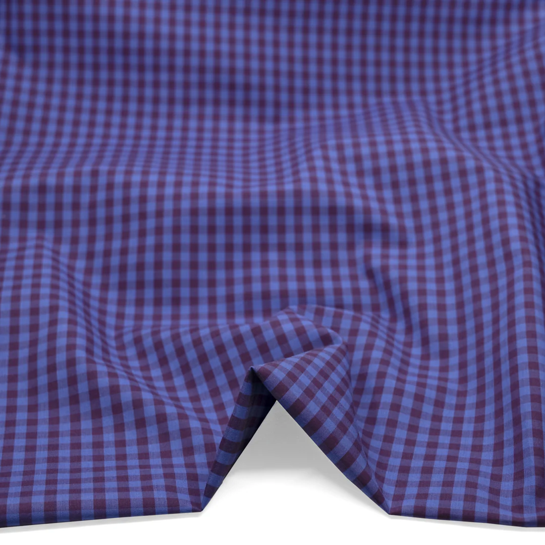 Deadstock Gingham Cotton Shirting - Ocean/Currant - Image 2