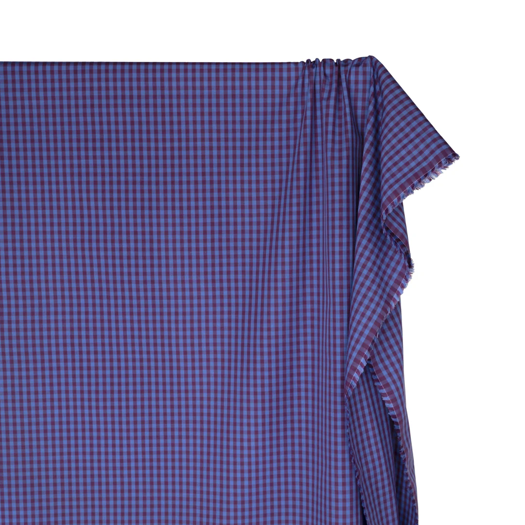 Deadstock Gingham Cotton Shirting - Ocean/Currant - Image 4