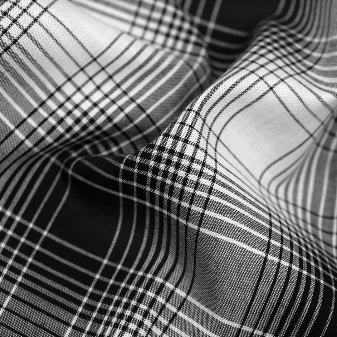 Deadstock Gradient Plaid Cotton Modal Shirting - Black/White