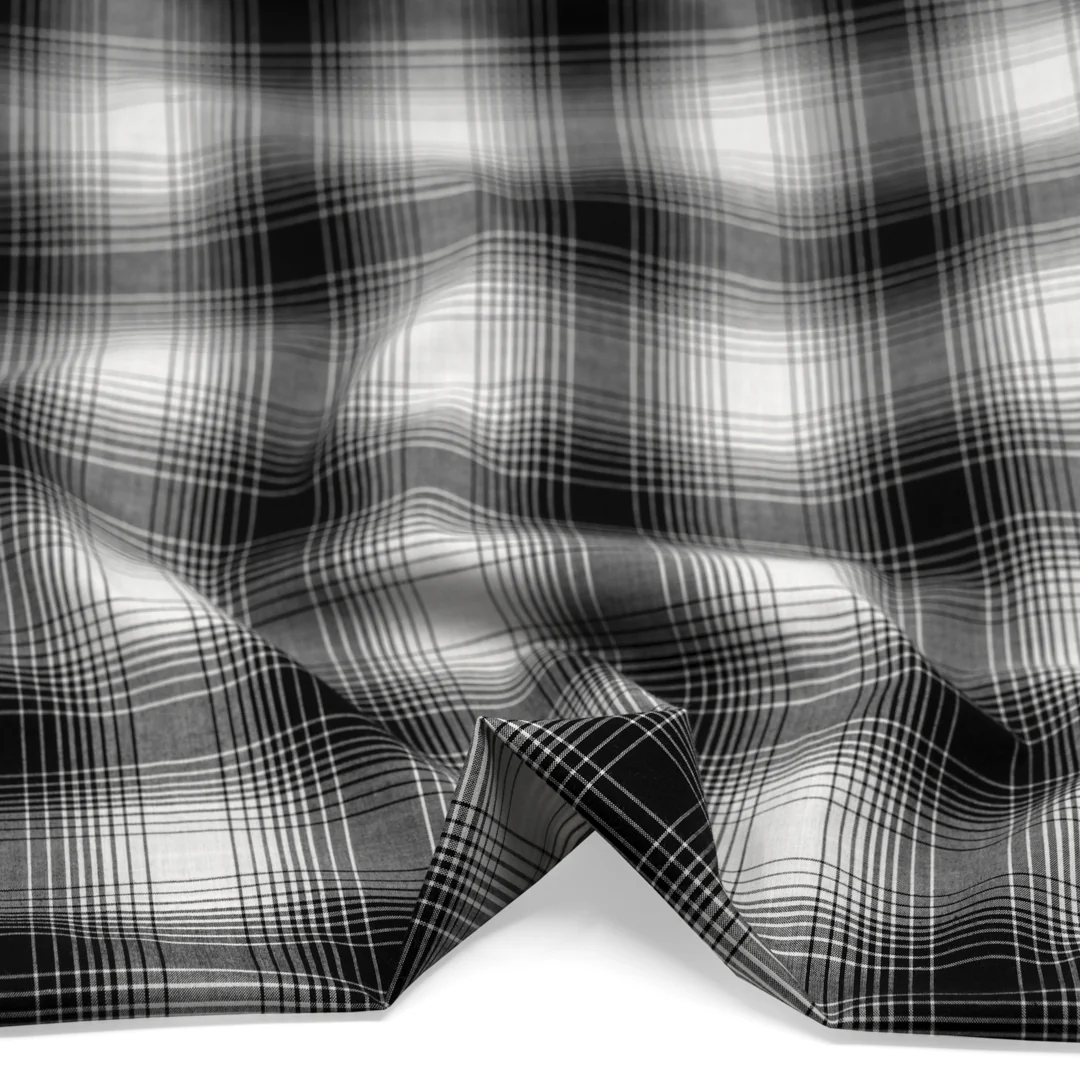 Deadstock Gradient Plaid Cotton Modal Shirting - Black/White - Image 2