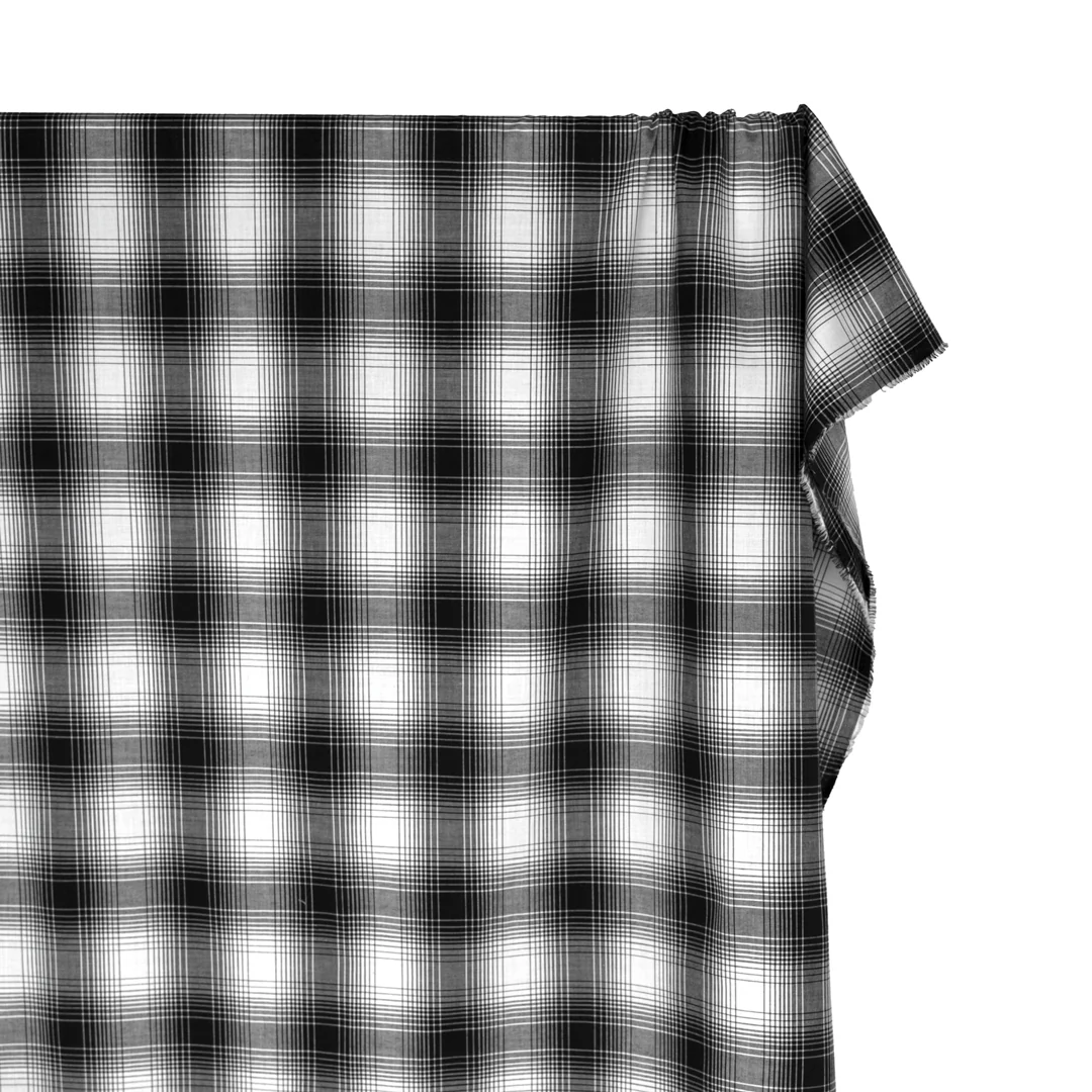 Deadstock Gradient Plaid Cotton Modal Shirting - Black/White - Image 4