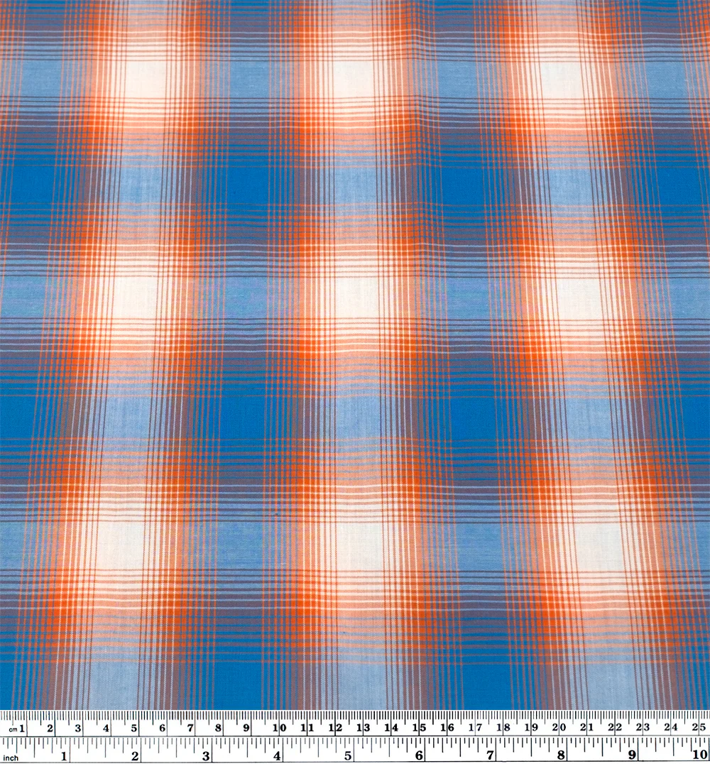 Deadstock Gradient Plaid Cotton Modal Shirting - Cerulean/Tangerine - Image 3