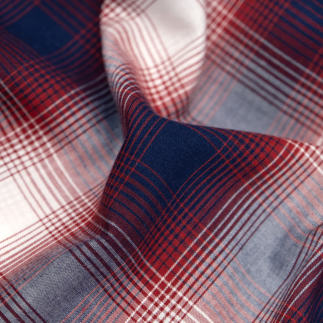 Deadstock Gradient Plaid Cotton Modal Shirting - Midnight Blue/Cranberry