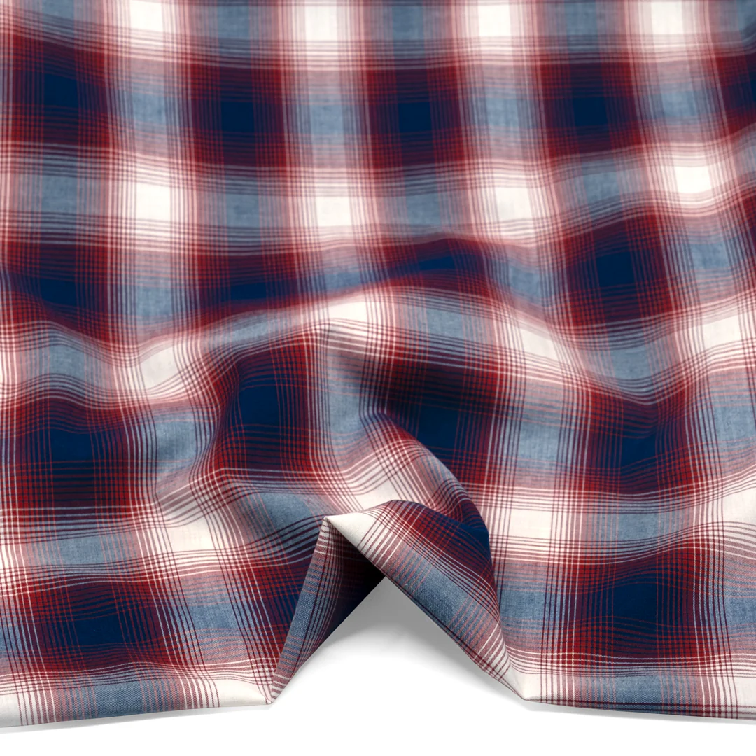 Deadstock Gradient Plaid Cotton Modal Shirting - Midnight Blue/Cranberry - Image 2