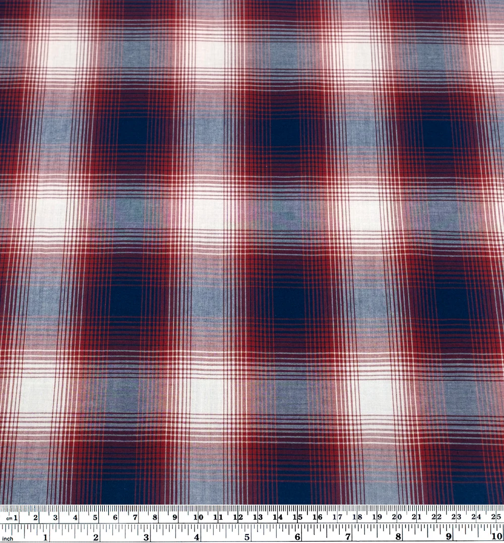Deadstock Gradient Plaid Cotton Modal Shirting - Midnight Blue/Cranberry - Image 3