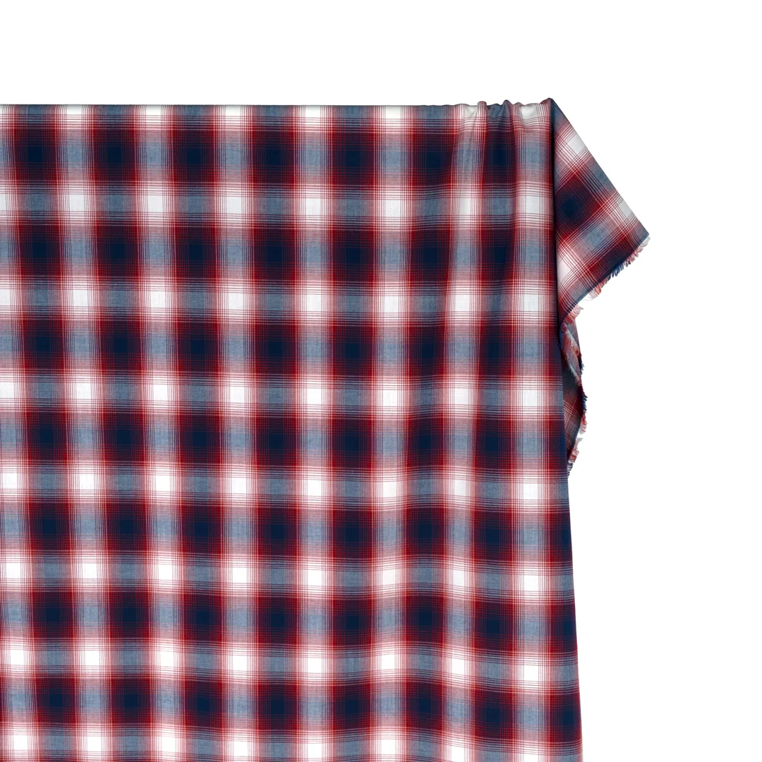 Deadstock Gradient Plaid Cotton Modal Shirting - Midnight Blue/Cranberry - Image 4