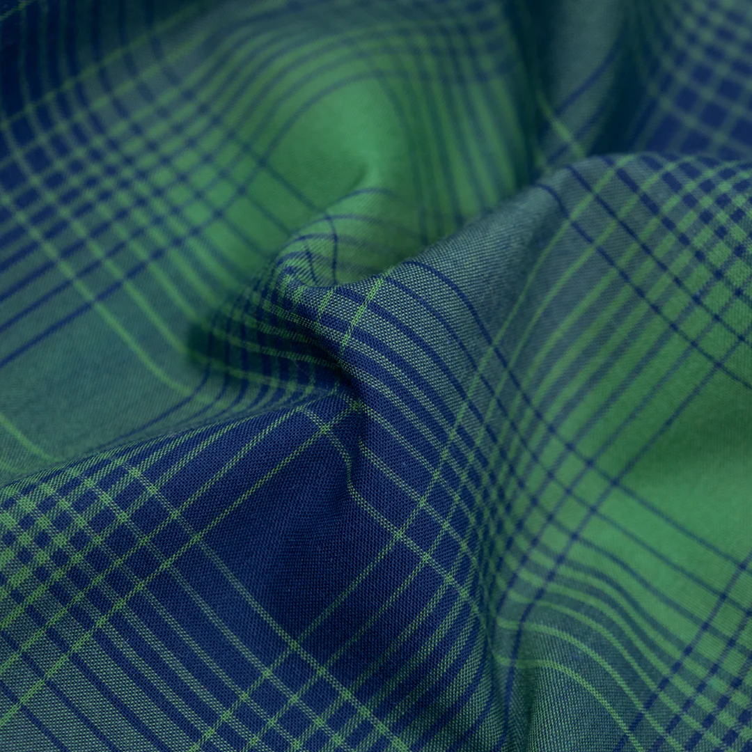 Deadstock Gradient Plaid Cotton Modal Shirting - Navy/Emerald