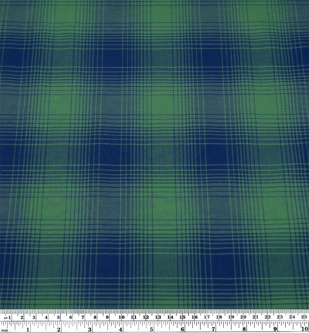 Deadstock Gradient Plaid Cotton Modal Shirting - Navy/Emerald - Image 3