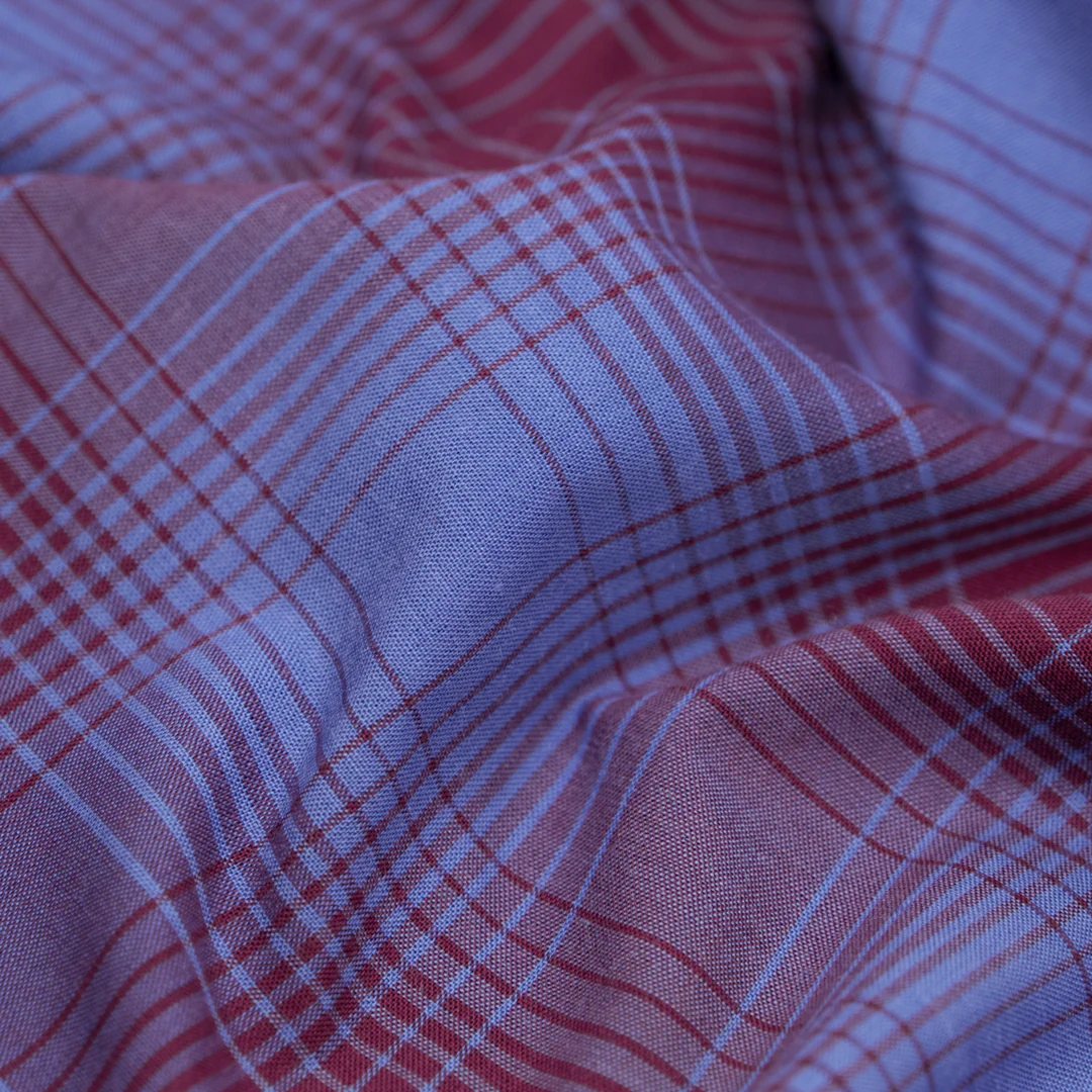 Deadstock Gradient Plaid Cotton Modal Shirting - Periwinkle/Port