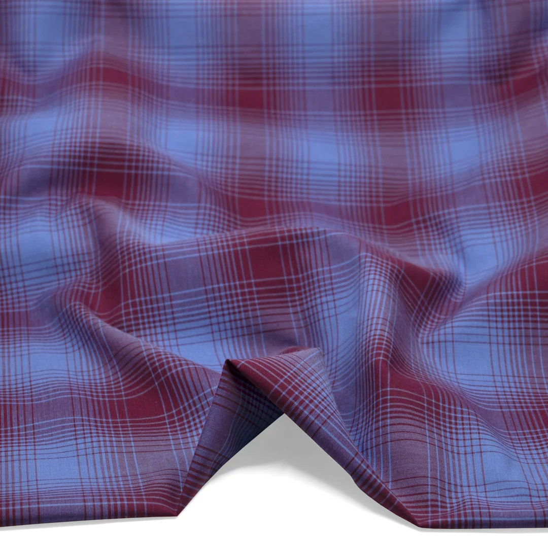 Deadstock Gradient Plaid Cotton Modal Shirting - Periwinkle/Port - Image 2