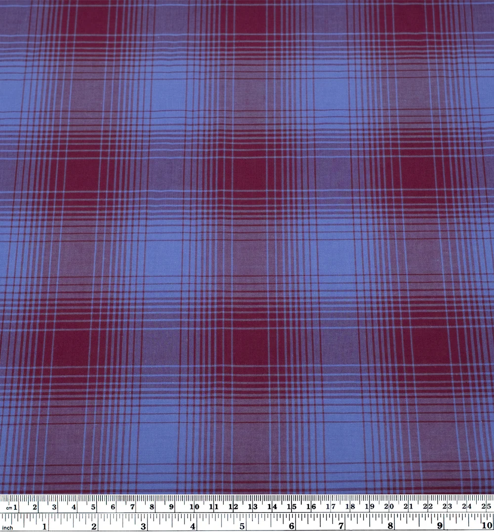 Deadstock Gradient Plaid Cotton Modal Shirting - Periwinkle/Port - Image 3