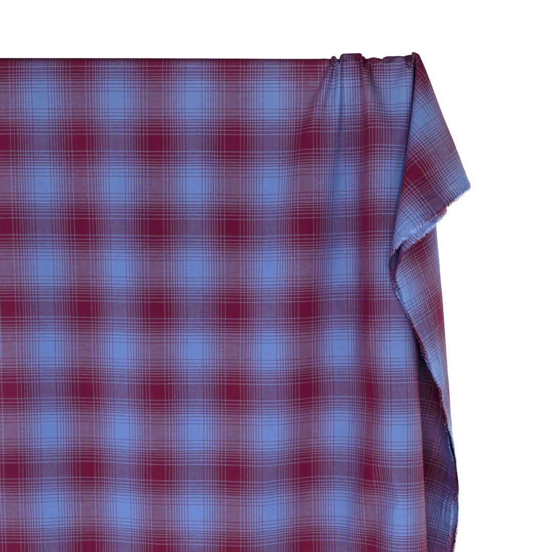 Deadstock Gradient Plaid Cotton Modal Shirting - Periwinkle/Port - Image 4